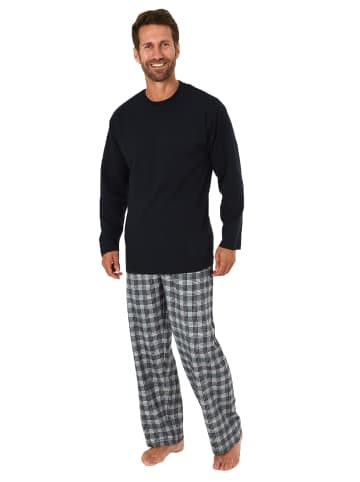 NORMANN Schlafanzug Pyjama lang Flanell Hose in marine