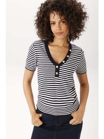 Aniston CASUAL Strickpullover in dunkelmarine-weiß-goldfarben