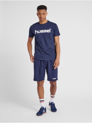 Hummel Logo T-Shirt Sport Kurzarm Rundhals Shirt aus Baumwolle HMLGO in Blau