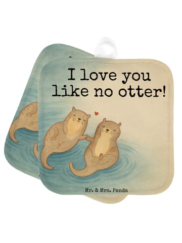Mr. & Mrs. Panda Topflappen Otter Hände halten Design mit Spruch in Weiß