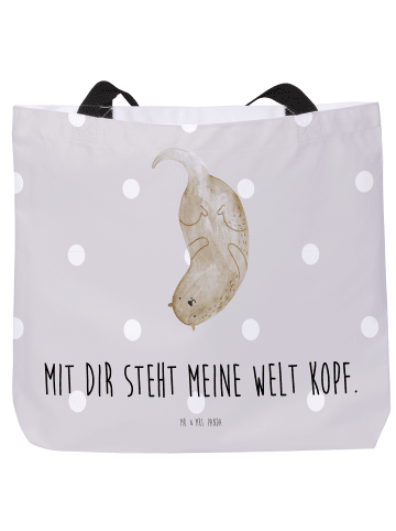 Mr. & Mrs. Panda Tote Bag Otter Kopfüber mit Spruch in Grau Pastell