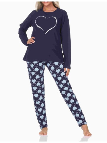 NORMANN Schlafanzug Pyjama langarm Herz Tupfen Punkte - 88002 in navy