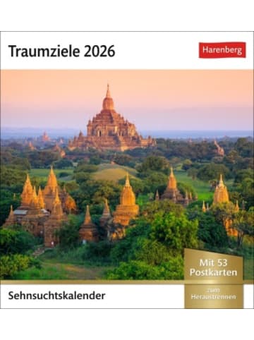 Harenberg Kalender - Traumziele Sehnsuchtskalender 2026 - Wochenkalender mit 53 Postkarte