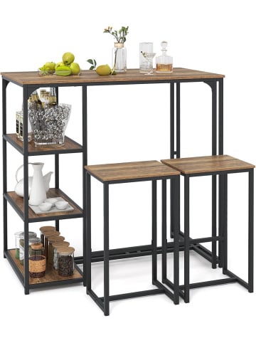 COSTWAY 3 tlg. Bartisch mit Barhocker Set in Braun
