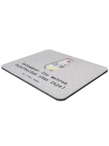Mr. & Mrs. Panda Mouse Pad Hebamme Superheld mit Spruch in Grau Pastell