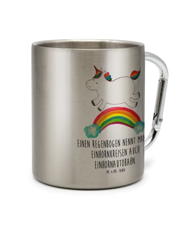 Mr. & Mrs. Panda Campingbecher Einhorn Regenbogen mit Spruch in Silber