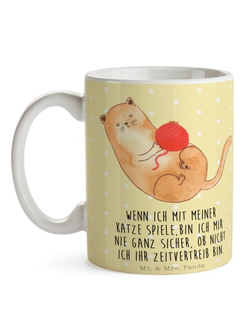Mr. & Mrs. Panda Kaffeepott Katze Wolle mit Spruch in Gelb Pastell