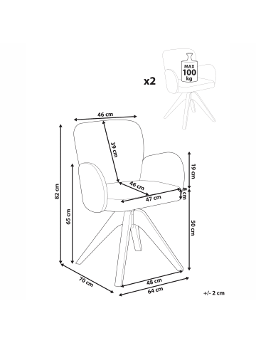 Beliani 2er-Set Esszimmerstuhl JEAN in Beige/Braun