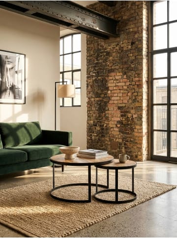 KADIMA DESIGN Couchtisch Industrial | Massivholz, 2er-Set, Metallbeine Schwarz in Beige