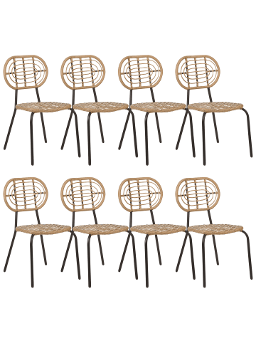 Beliani 8er-Set Gartenstuhl PRATELLO in Naturfarben/Beige/Schwarz