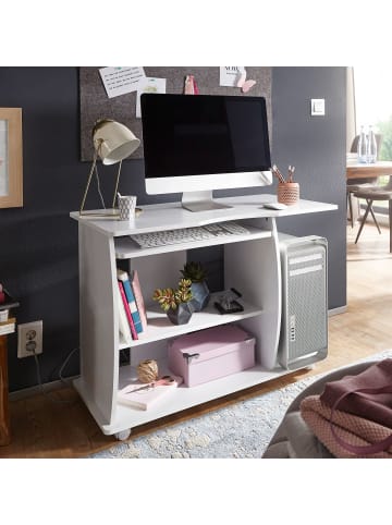 KADIMA DESIGN Computertisch GRASSE rollbar 90 x 71 x 50 cm mit Tastaturauszug, in Weiß