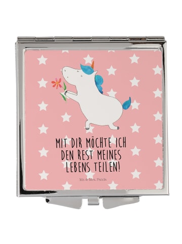 Mr. & Mrs. Panda Schminkspiegel Einhorn Blume mit Spruch in Rot Pastell