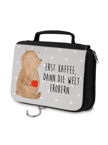 Mr. & Mrs. Panda Kosmetiktasche Bär Kaffee mit Spruch in Grau Pastell
