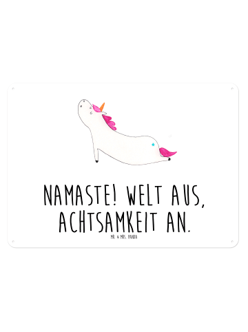 Mr. & Mrs. Panda Retro Blechschild Einhorn Yoga mit Spruch in Weiß