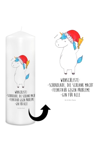 Mr. & Mrs. Panda Kerze Einhorn Weihnachtsmann mit Spruch in Weiß