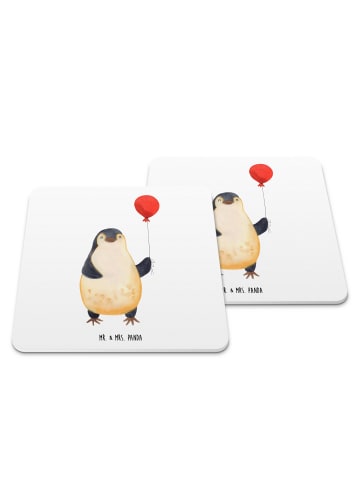 Mr. & Mrs. Panda Bierdeckel Pinguin Luftballon ohne Spruch in Weiß