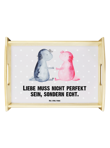 Mr. & Mrs. Panda Serviertablett Axolotl Liebe mit Spruch in Grau Pastell