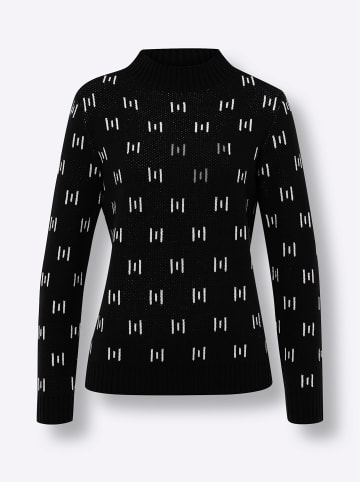 Sieh an! Stehkragenpullover in schwarz-ecru-gemustert