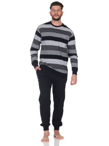 NORMANN Langarm Schlafanzug Pyjama Bündchen Streifen - 86598 in grau