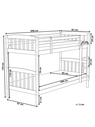 Beliani Hochbett REVIN in Braun - (W) 97 x (H) 147 x (L) 208 cm