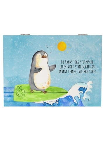 Mr. & Mrs. Panda Holzkiste Pinguin Surfer mit Spruch in Eisblau