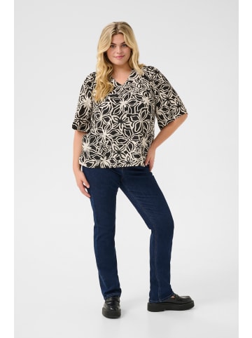 KAFFE curve Kurzarm-Bluse KChaliah in Black / Light Beige Flower