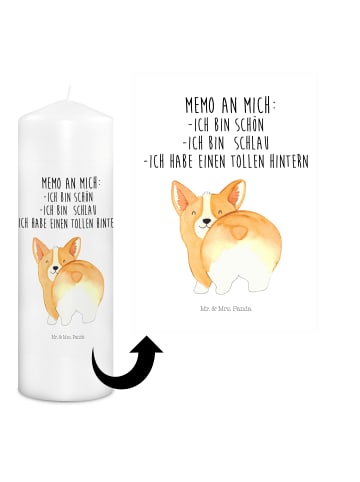 Mr. & Mrs. Panda Stumpenkerze Corgi Po mit Spruch in Weiß
