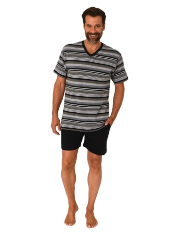 NORMANN Kurzarm Schlafanzug Pyjama Shorty Streifen - 84481 in grau