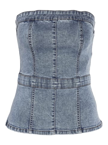 Noisy may Top schulterfrei Slim Fit ärmellos Denim in Blau-3