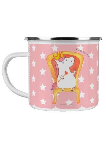 Mr. & Mrs. Panda Camping Emaille Tasse Einhorn König ohne Spruch in Rot Pastell