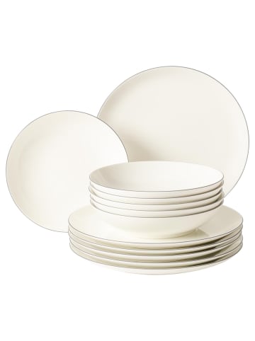 Seltmann Weiden 12er Set Tafelservice Savona Grey Line creme in creme
