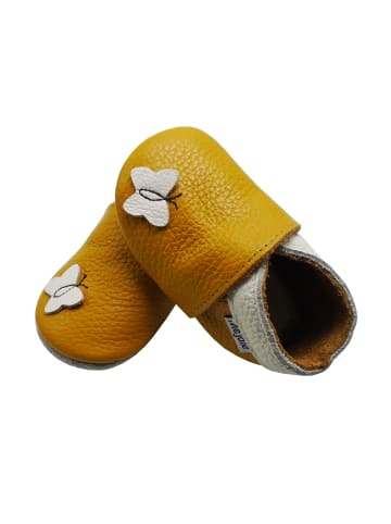Mejale Leder Babyschuhe mit Schmetterlingsmuster, rutschfeste Sohle, sandgelb