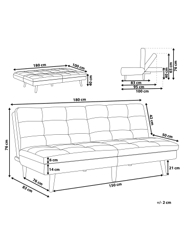 Beliani 3-Sitzer Sofa RONNE in Blau/Braun - (W) 180 x (H) 76 x (L) 95 cm