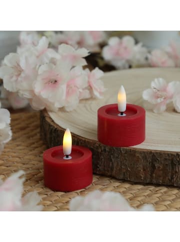 Adilina 2x LED Mini Teelichter Lina Rustik Optik Echtwachs D: 4,5cm in rot