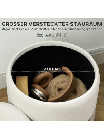 HOMCOM Sitzhocker-Ø36 x 44H cm-Cremeweiß