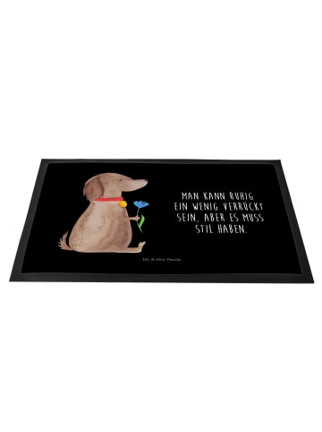 Mr. & Mrs. Panda Schmutzfangmatte Hund Blume mit Spruch in Schwarz