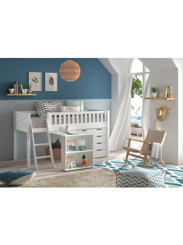 58 aufm Kessel KINDERBETT Karyl 208x114x135 Massivholz Weiß Kommode