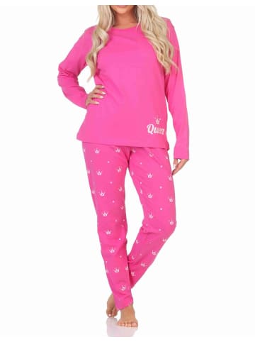 NORMANN Schlafanzug Pyjama langarm Krone Motiv - 87999 in pink