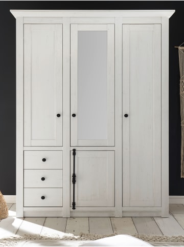 Furn.Design Kleiderschrank Pinie weiß 147 x 206 cm, Drehtürenschrank mit Spiegel