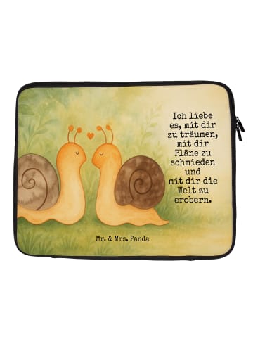Mr. & Mrs. Panda Laptop Hülle Schnecken Liebe Design mit Spruch in Weiß