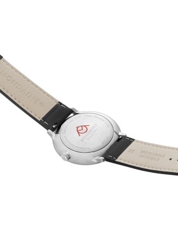 Mondaine Herrenuhr Quarz Doppio mit Lederband Silber / Schwarz