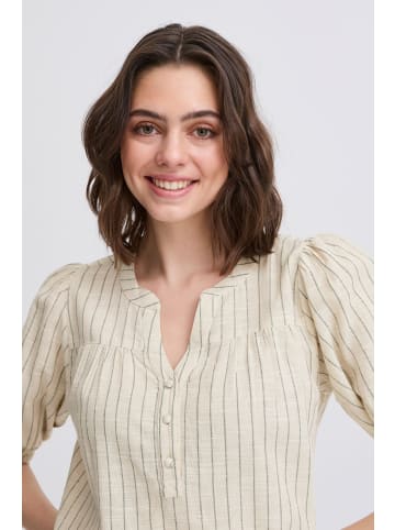 Fransa Kurzarm-Bluse FXBONNIE Regular fit in Beige Melange Stripes
