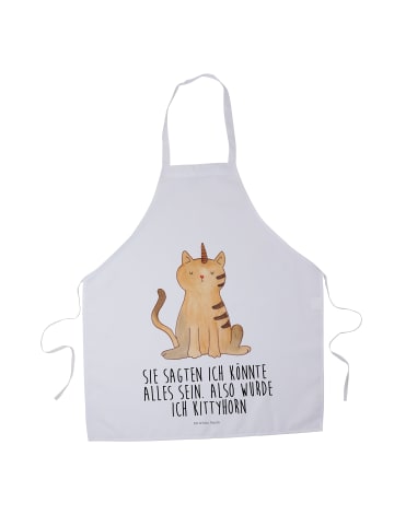 Mr. & Mrs. Panda Schürze Einhorn Katze mit Spruch in Weiß