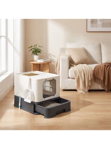 Feandrea Katzenklo Boxal in Beige-Schwarz - (B)42.5 x (H)37.8 x (T)54.3 cm