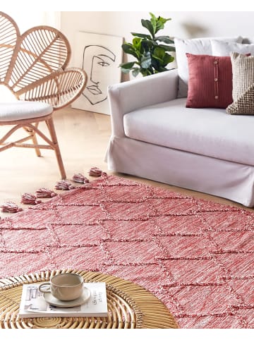 Beliani Kurzflor NIGDE in Rot/Weiß - (W) 140 x (H) 1.5 x (L) 200 cm