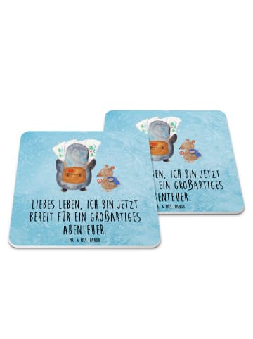 Mr. & Mrs. Panda Untersetzer Pinguin & Maus Wanderer mit Spruch in Eisblau
