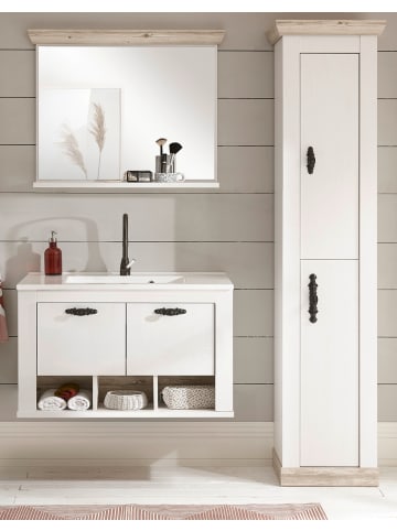 Furn.Design Badkombination Pinie weiß, Oslo Pinie Landhaus, Set 4-teilig inkl. Waschbecken