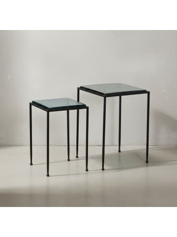 KADIMA DESIGN Beistelltisch 2er Set Blau Schwarz Design Satztisch Glas Metall