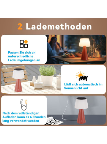 ZMH Tischleuchte LED in rot Solarenergie Touch Dimmbar 3600mhA Kabellos Akku