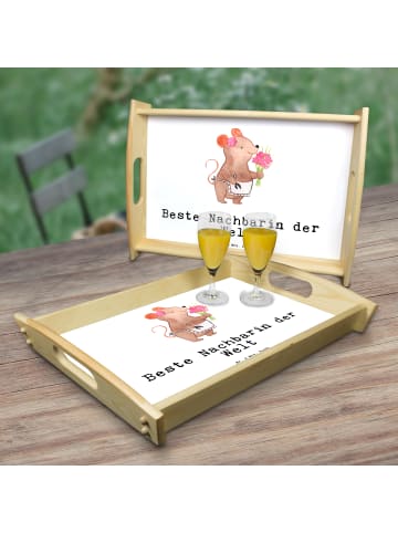 Mr. & Mrs. Panda Holz Tablett Maus Beste Nachbarin der Welt mit ... in Weiß